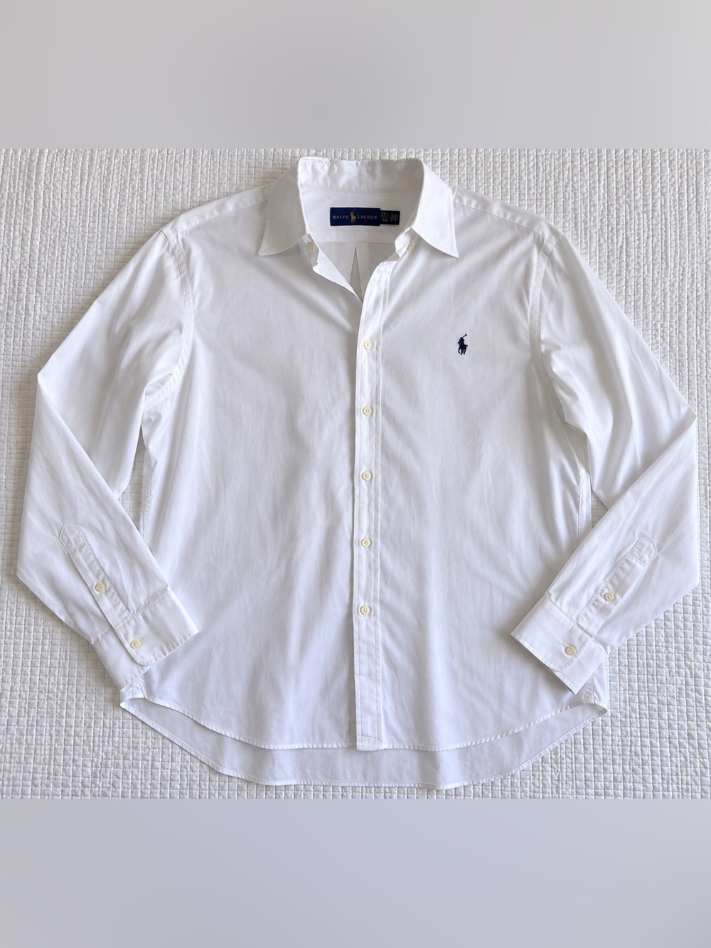 Ralph Lauren Men’s White Button Down Shirt 17.5 44 Navy Pony Long Sleeve